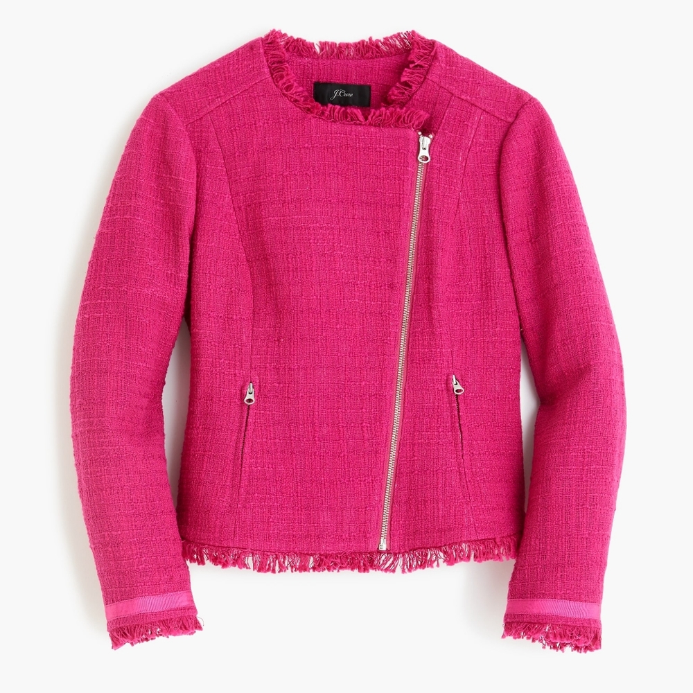 J Crew: Tweed Motorcycle Jacket With Fringe For Women Size 12